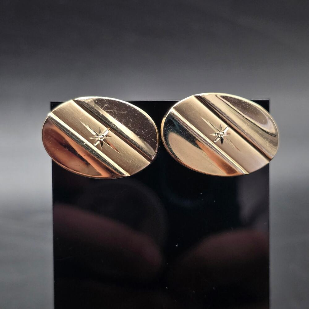 Gold Tone Oval Cuff Links Men's Vintage Accessory